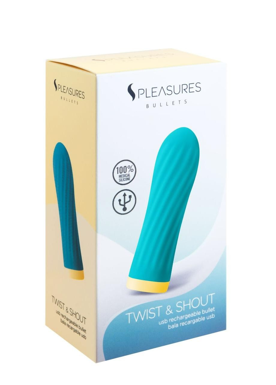 Віброкуля S Pleasures Bullets Twist & Shout Turquoise, бірюзова, ребриста поверхня, 10 режимів No Brand (366877639)