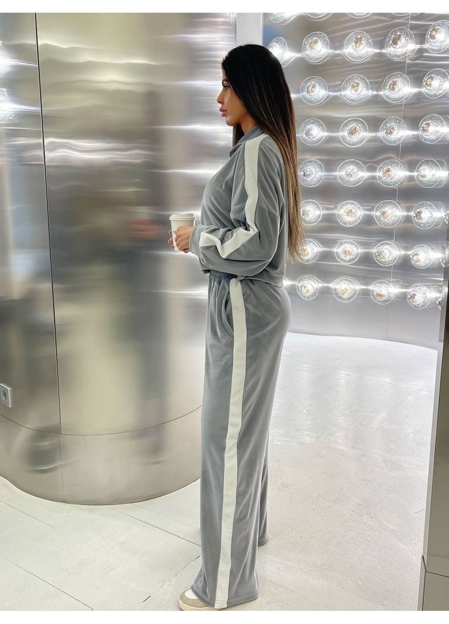 Костюм жіночий прогулянковий велюр Туреччина з лампасами кофта та штани палацо Україна (351260562)