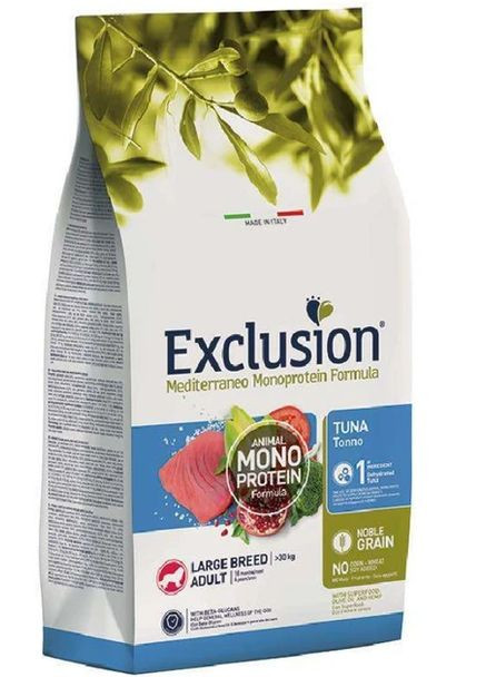 Повнораціонний сухий корм Adult Tuna Large Breed з тунцем для дорослих собак великих порід 12 кг Exclusion (364488635)