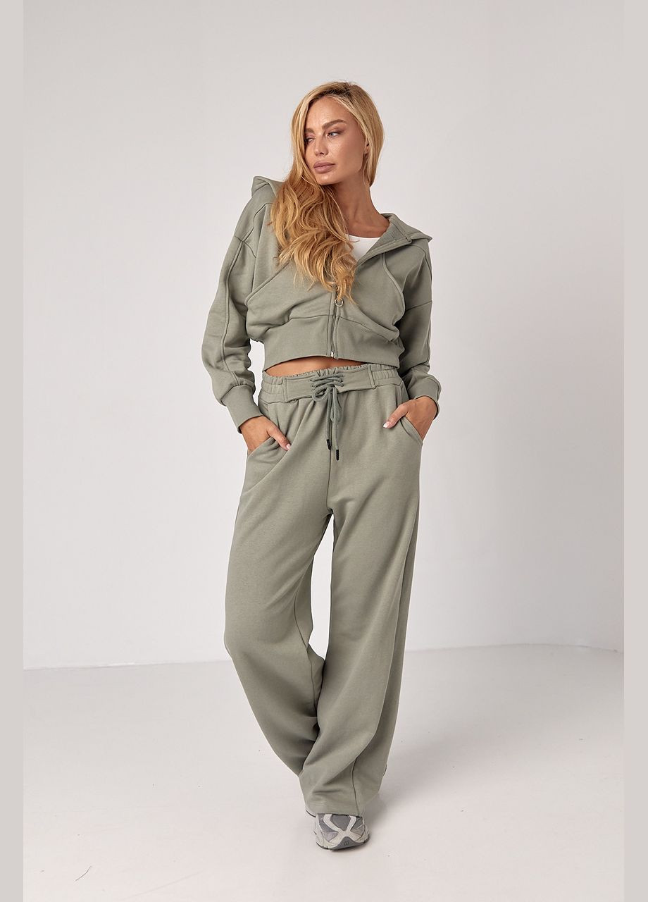 Спортивный костюм с коротким худи и штанами со шнуровкой на поясе Lurex (301269654)