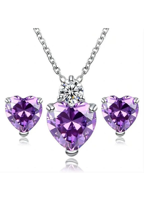 Комплект бижутерии ретро кулон и серьги радужное сердце с фианитами 8 мм 1.7 см 45+5 см AurumLux057 Fashion Jewelry (357492639)