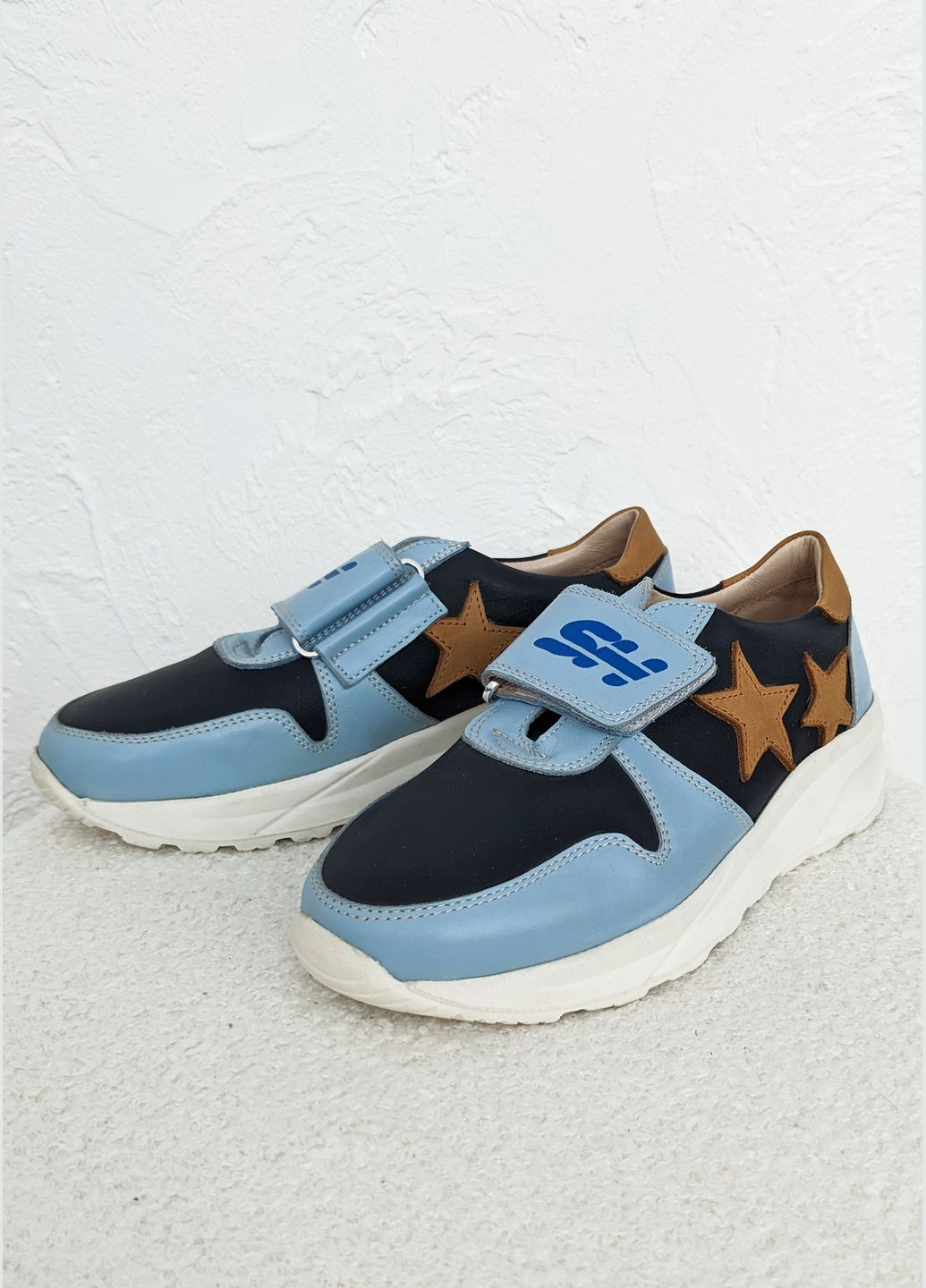 Синій осінні модні стильні шкіряні кросівки для дівчинки підлітка InFashion Кросівки
