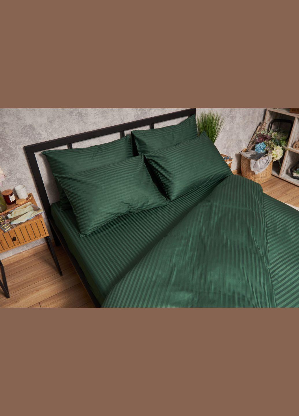 Комплект постільної білизни Satin Stripe «» сімейний 143х210х2 наволочки 2х50х70 (MS-820005311) Moon&Star Stripe Verdant (296910135)