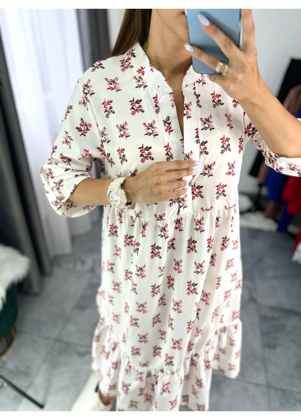 Червона повсякденний, вечірня, кежуал жіноча сукня в квітку сукня-сорочка FINO Mode з квітковим принтом