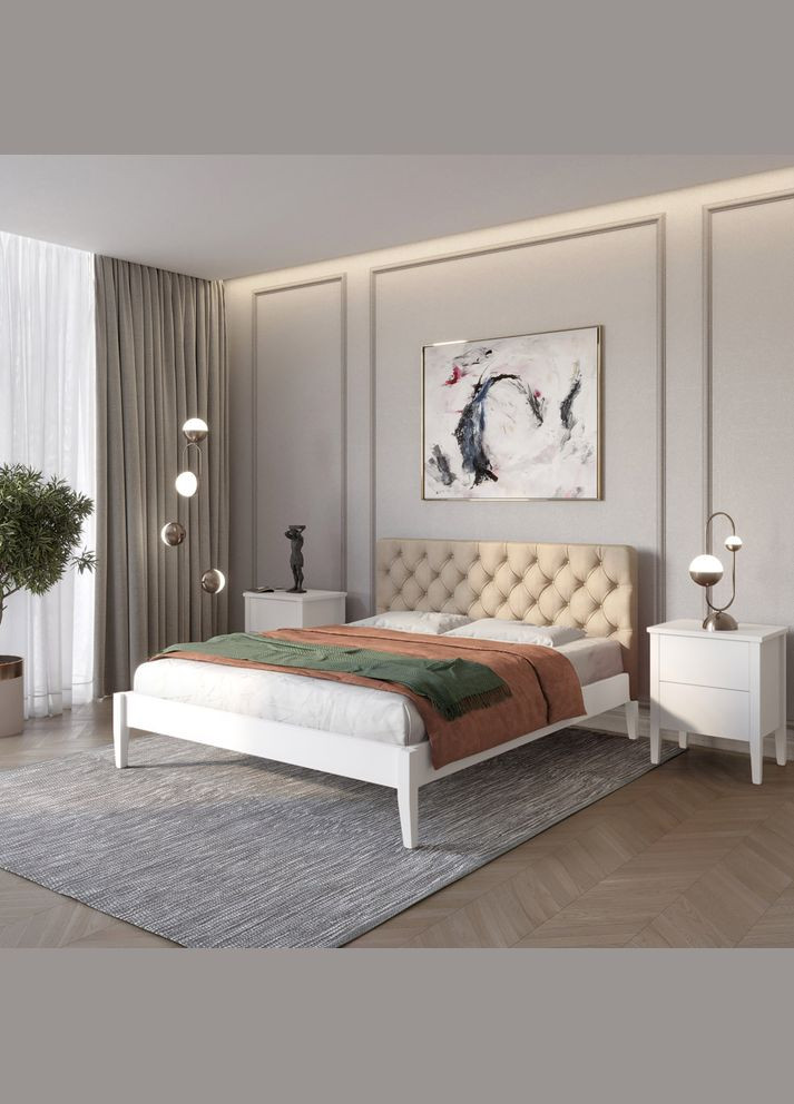 Односпальная деревянная кровать Рим ДК (RAL9003) /Аляска 23 (Бежевый) Б3 90х190 см (MBG-5204) Mebigrand (366085256)