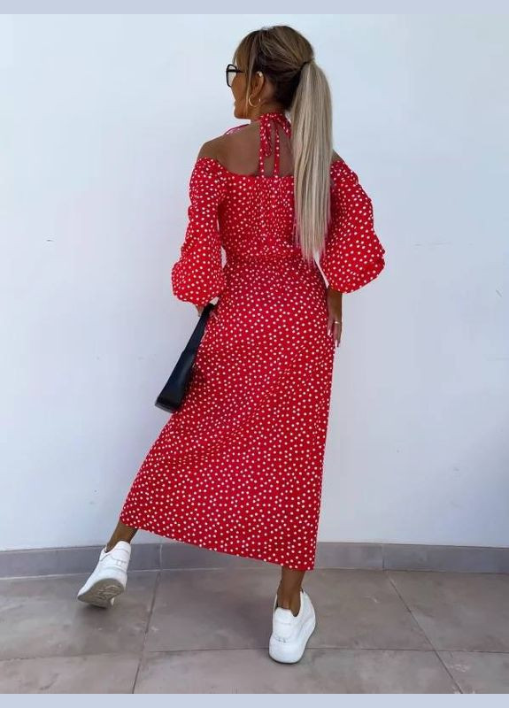 Красное кэжуал женское платье софт No Brand в горошек