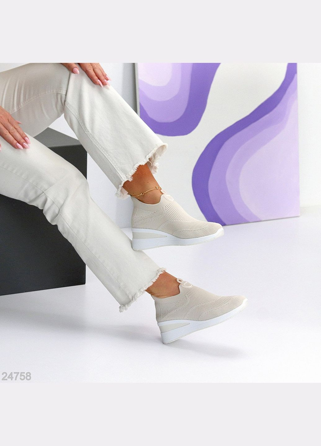 Бежевые летние женские слипоны на танкетке из текстиля, бежевые Hongquan