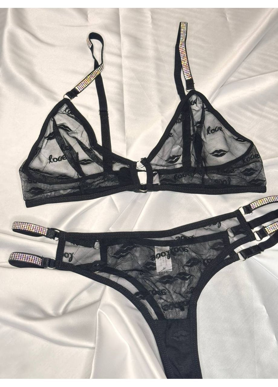 Черный комплект белья женский на чашку в/с черный No Brand