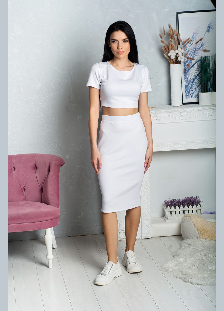 Белая офисная юбка-карандаш по колено, классическая, трикотажная, однотонная, женская. No Brand карандаш