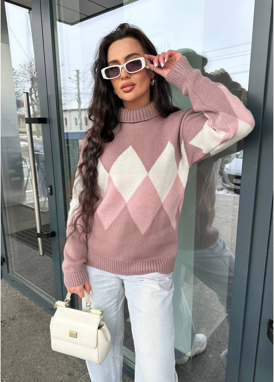 Пудровий демісезонний жіночий теплий светр під горло джемпер No Brand