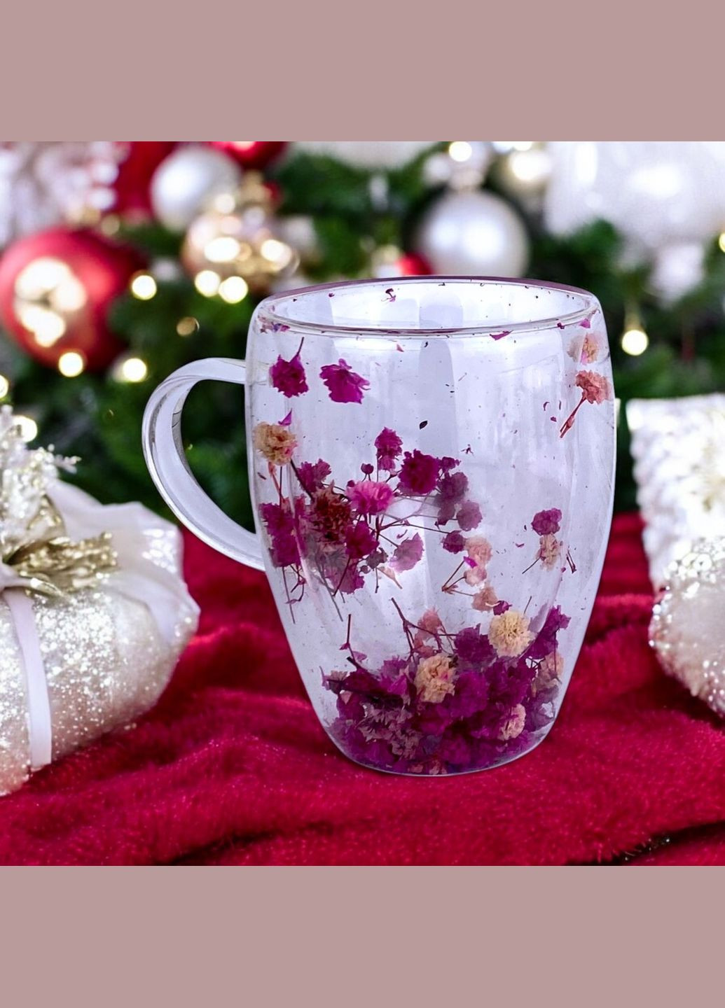 Чашка с двойным дном окт.+зеленый+розовые. цветками 350мл No Brand 4104 (314871635)