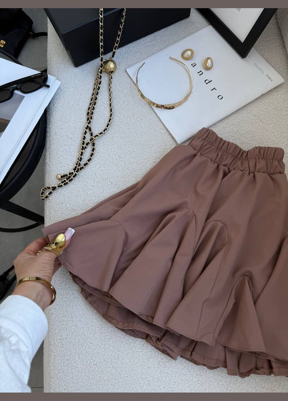 Легка коротка спідниця-шорти із софту однотонна кольору мокко, стильна та повітряна, ідеальний варіант для літніх образів No Brand 591-4 (326502072)