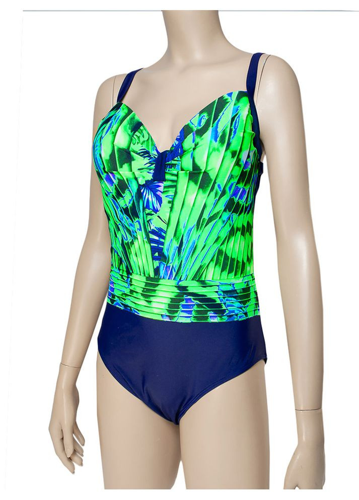 Синий летний сплошной купальник большого размера с плотной чашкой модель 0233 арт.55131 слитный, майо Z.Five