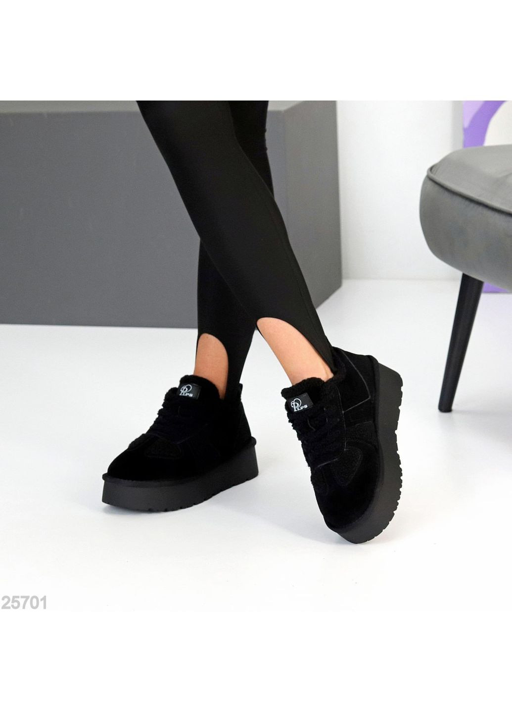 Кросівки-уггі Glens зимові, чорна замша, з хутром Тедді No Brand чорні (365553019)