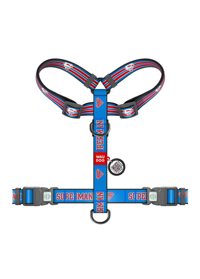 Шлей для собак Nylon з QR-паспортом, світловідбивна, "Супермен Ретро", XL, Ш 25 мм, А 60-100 см/68-100 см WAUDOG (332767379)