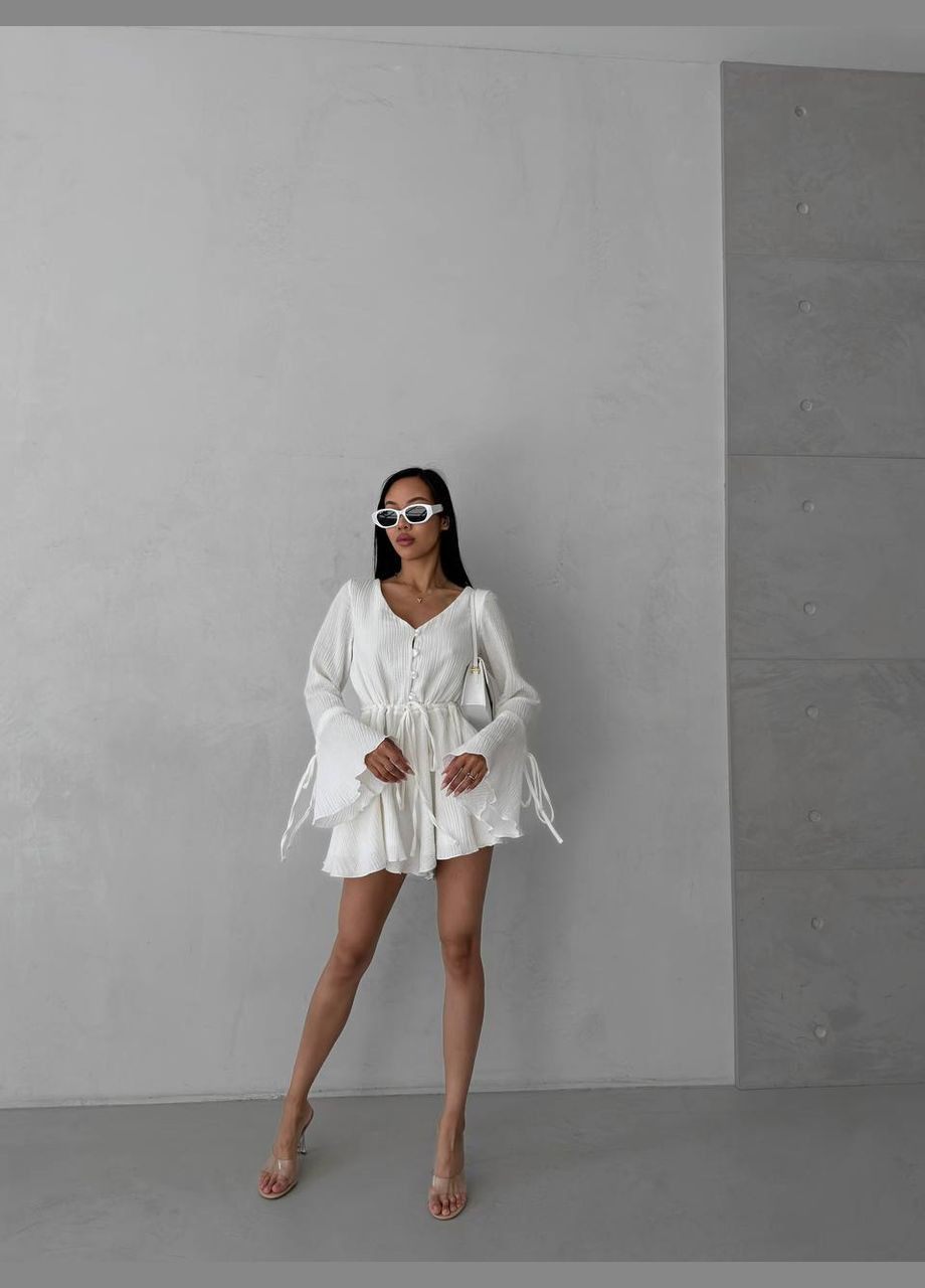 Муслиновый комбинезон Україна комбинезон-шорты однотонный белый повседневный, кэжуал муслин