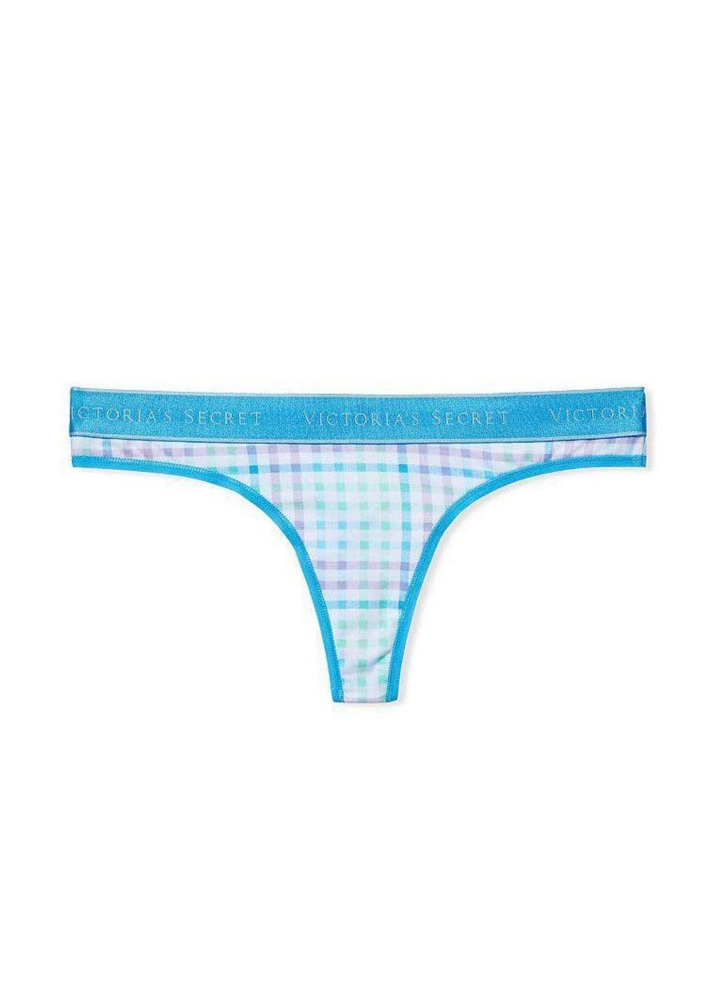 Трусики-стрінги жіночі бавовняні з лого Logo Cotton Thong Panty блакитні L Victoria's Secret (316659271)