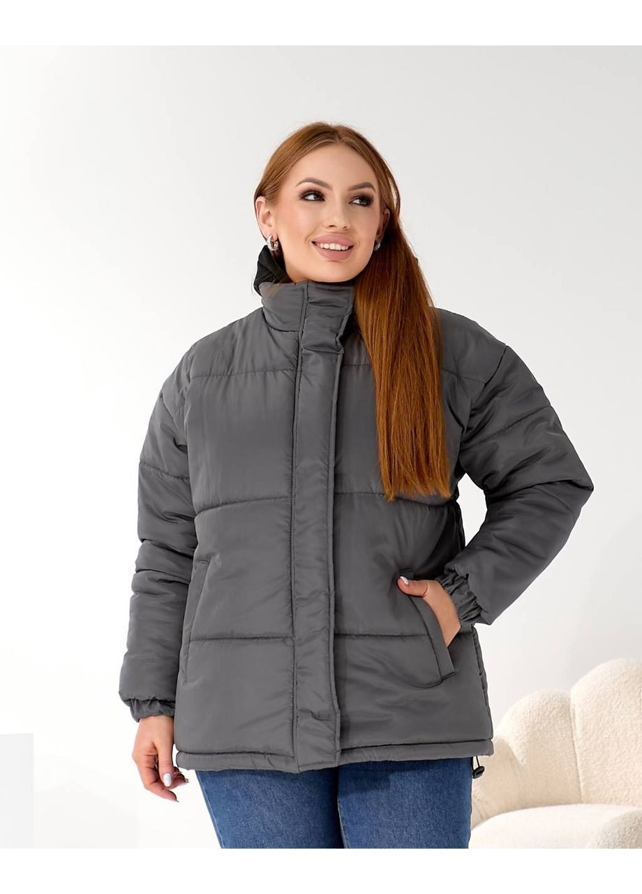 Графитовая зимняя куртка женская зимняя с имитацией толстовки Nositi 4091-15Ns