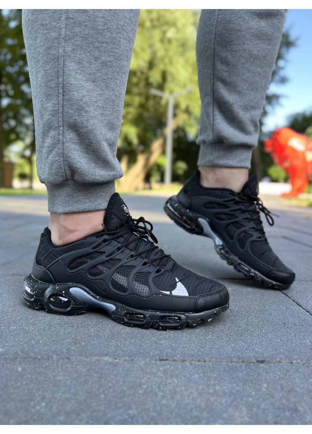 Сірі Осінні кросівки чоловічі nike air max tn terrascape plus black white grey найк аір макс тн плюс No Brand