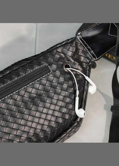 Мужская сумка бананка плетеная черная экокожа No Brand (301212308)