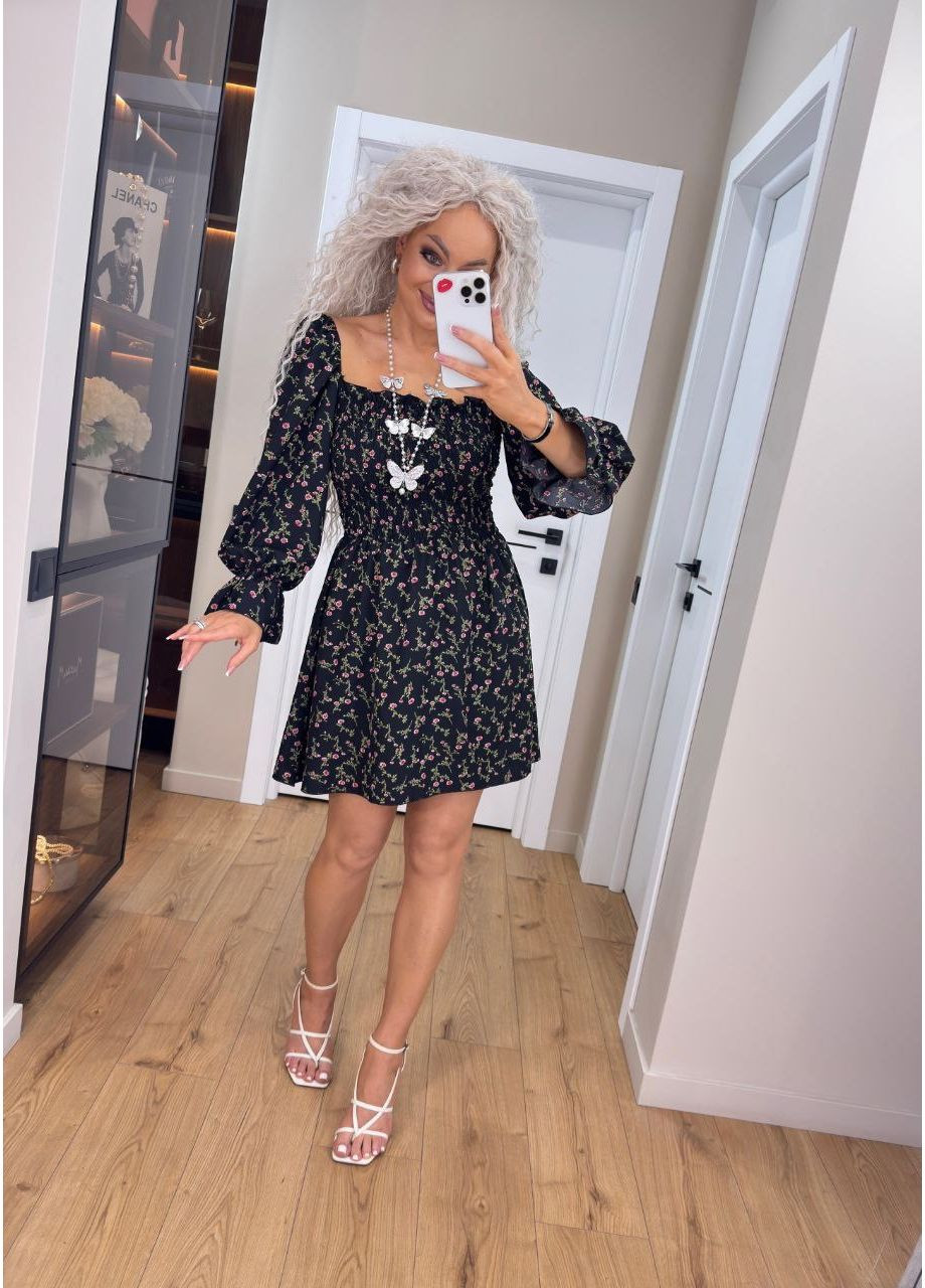 Чорна віта сукня No Brand з квітковим принтом