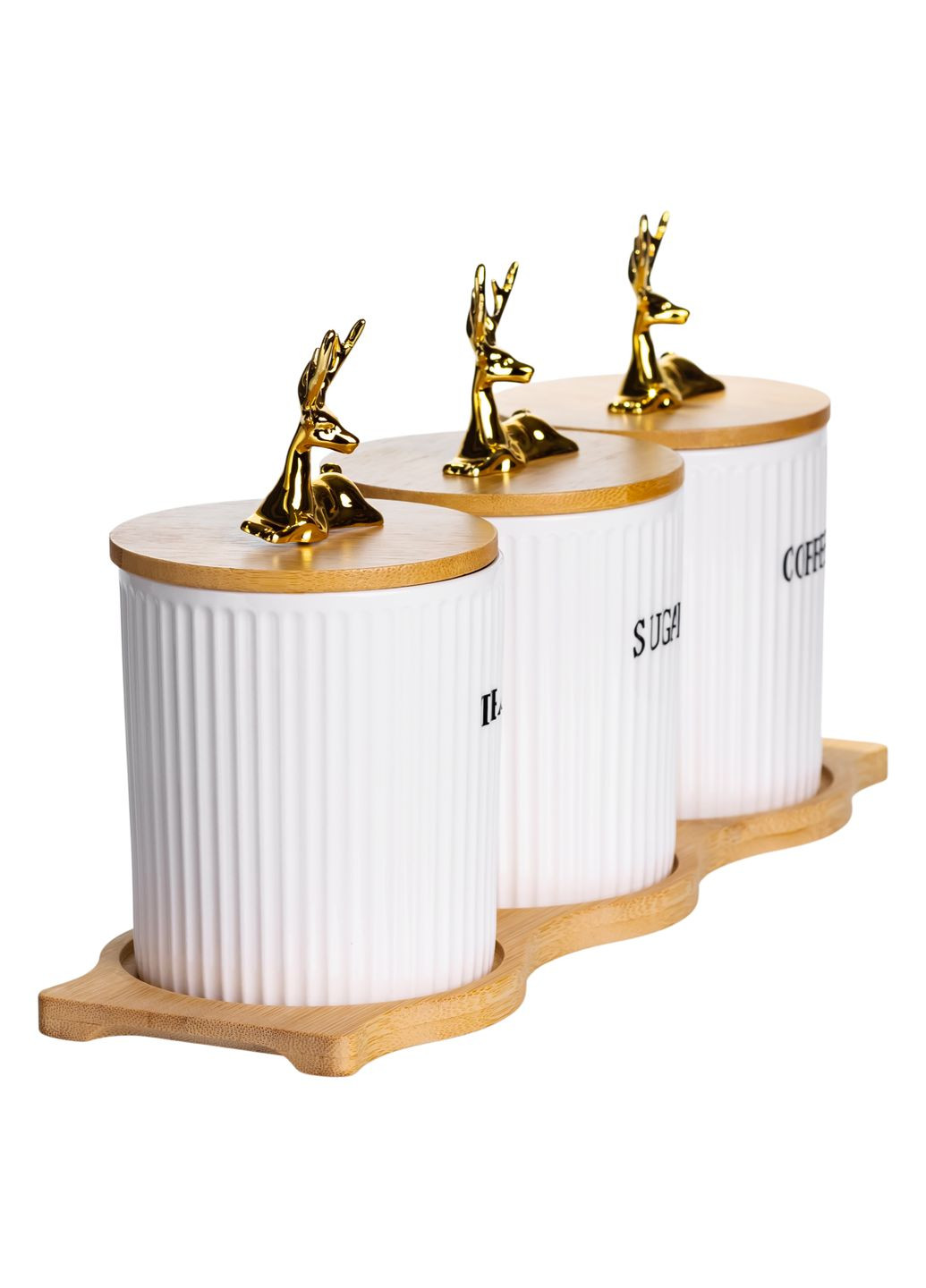 Набор банок для хранения 3 штуки по 400 мл с бамбуковыми крышками на подставке Yiwu (366092029)