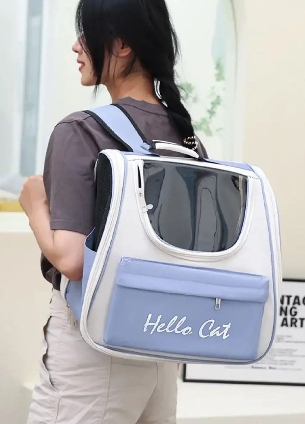 Рюкзак сумка переноска для животных кошек собак с карманом прозрачным окном вентиляцией 37х24х32 см (477269-Prob) Голубой Unbranded (296259931)