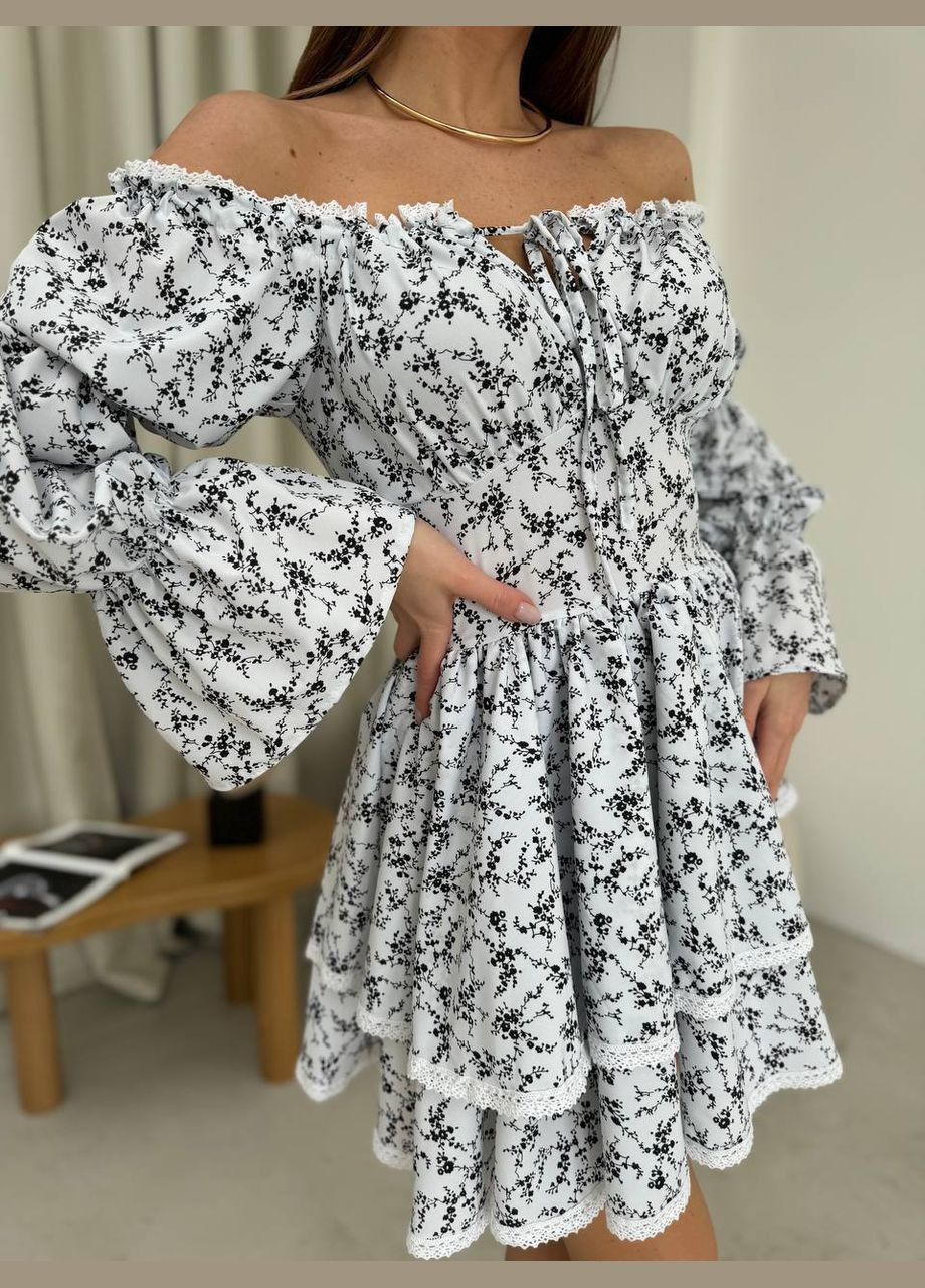 Белое кэжуал платье N.Family с цветочным принтом