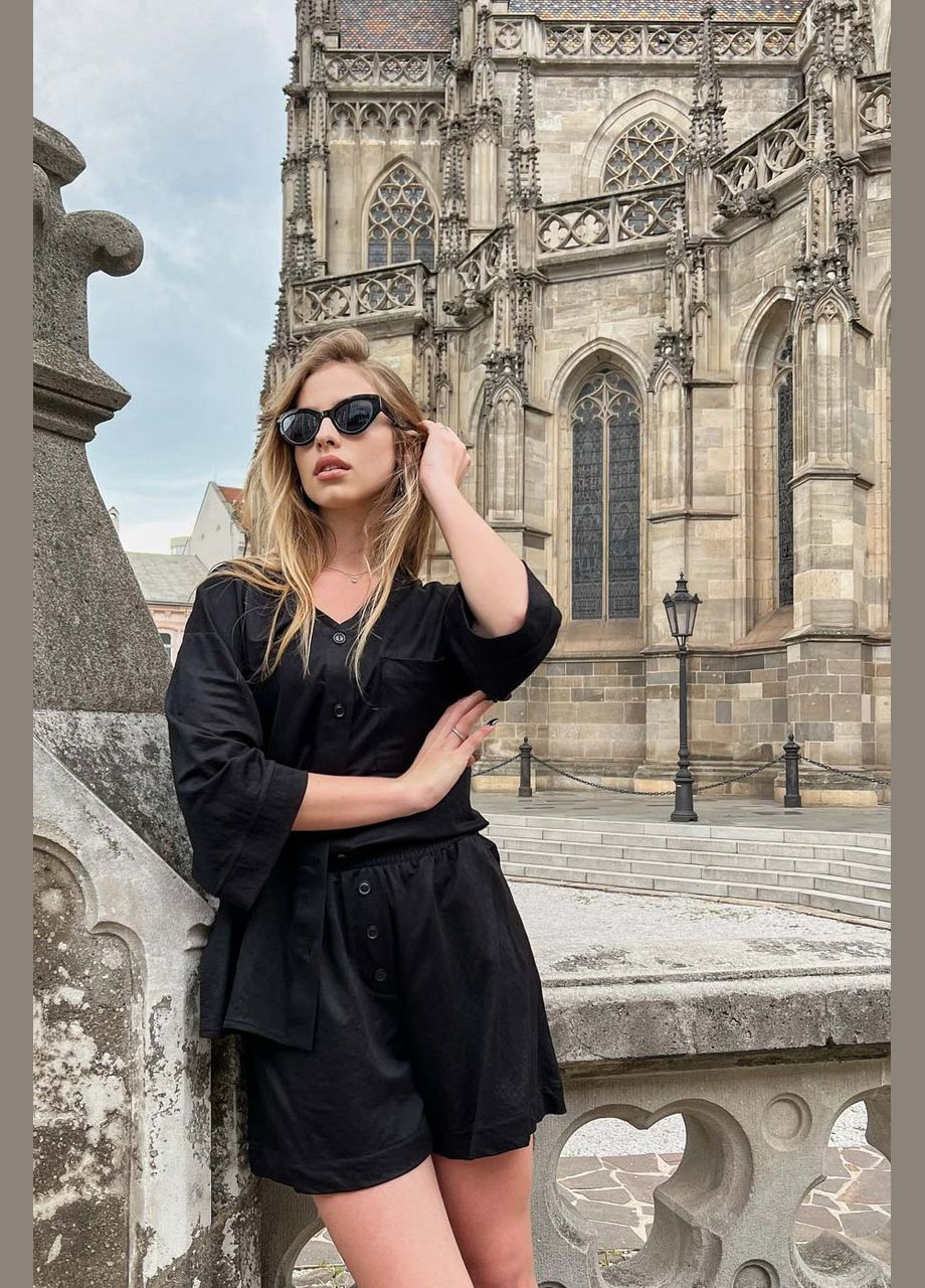 Летний костюм рубашка с шортами. Черный Seventeen (345707930)