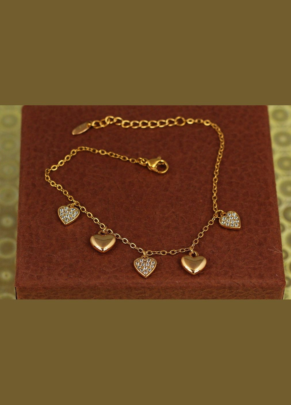 Браслет с подвесками пять сердечек 17 см удлинитель 3 см золотистый Xuping Jewelry (316433879)