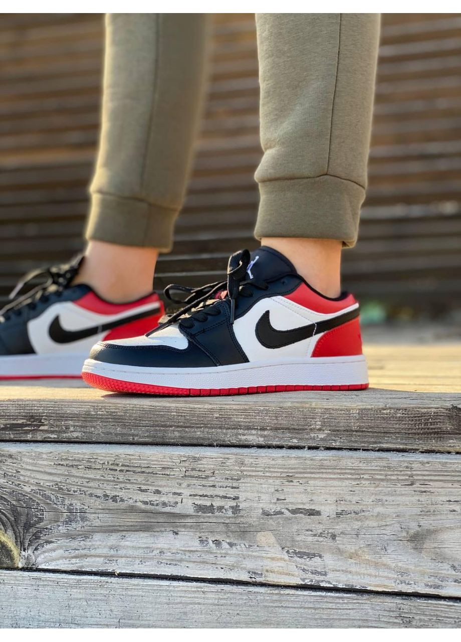 Черные демисезонные кроссовки мужские nike air jordan retro 1 low white red black 3 найк аир джордан No Brand