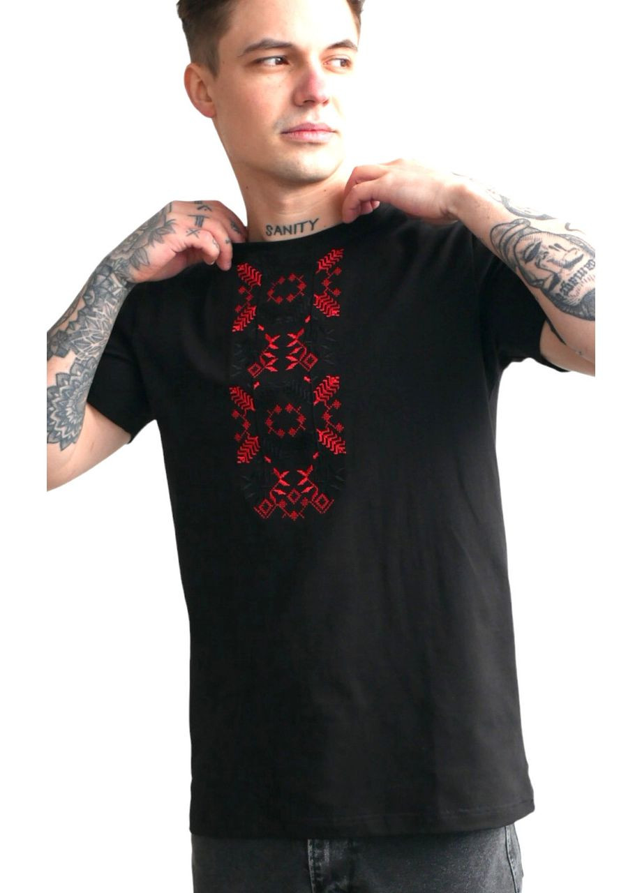 Чорна футболка love self кулір чорна вишивка соняшник р. l (48) з коротким рукавом 4PROFI