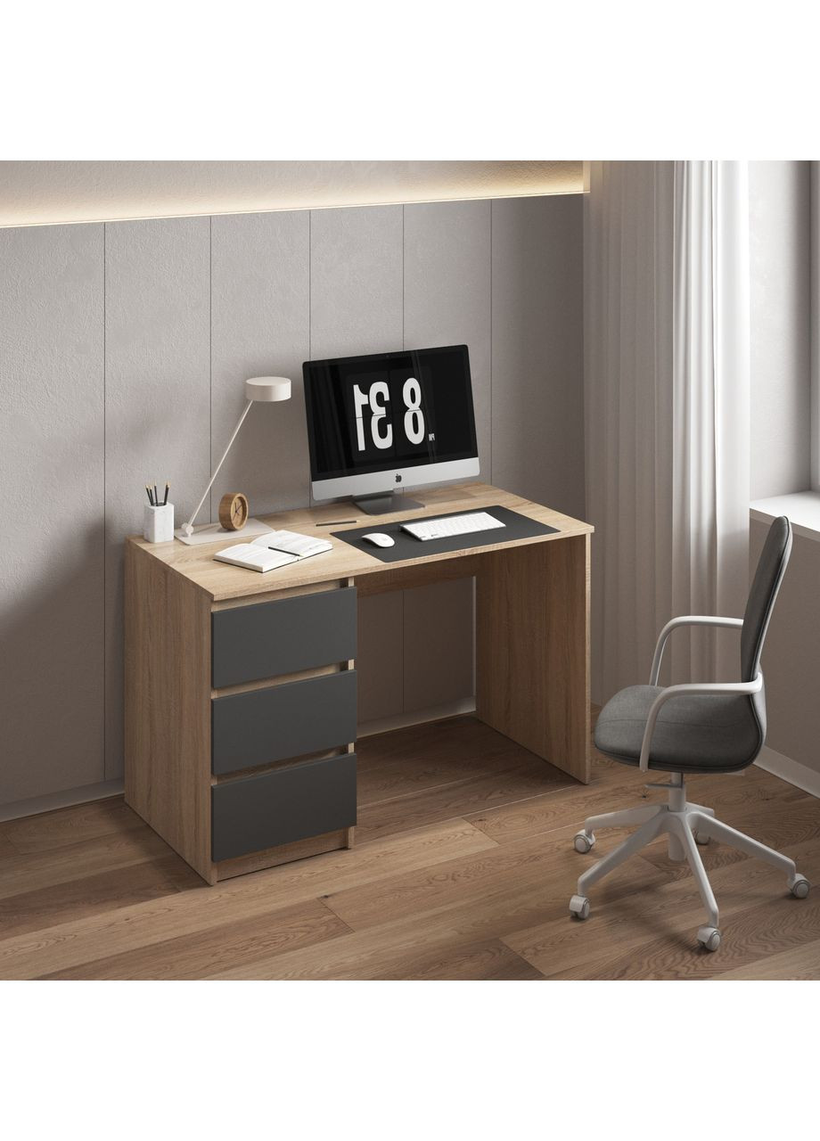 Стіл комп'ютерний, письмовий з 3 ящиками 1200x750x600 дуб сонома/антрацит No Brand (358928629)