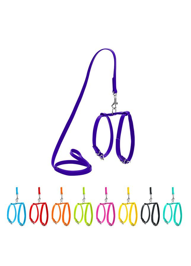 Шлея з повідцем для собак шкіряна WAUDOG Glamour з QR паспортом, Ш 9 мм, А 20-30 см, В 30-40 см фіолетовий No Brand (363201157)