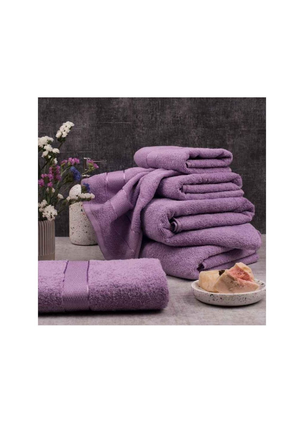 Рушник 70*140 ліловий махровий (бордюр САТИН) ТМ AISHA Aisha Home Textile комбінований