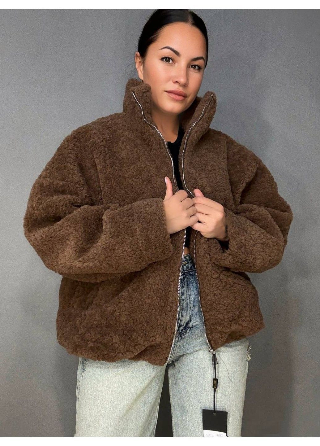 Шуба женская 10017 тедди бомбер оверсайз на молнии Lady yep (368544168)