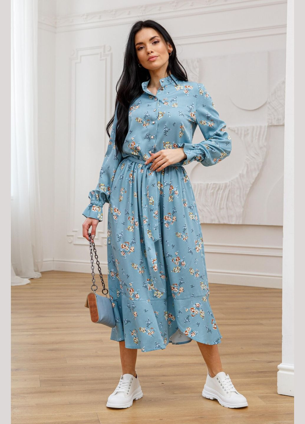 Блакитна кежуал, святковий, ділова сукня ри мари флорет пл 2420 з пишною спідницею RiMari