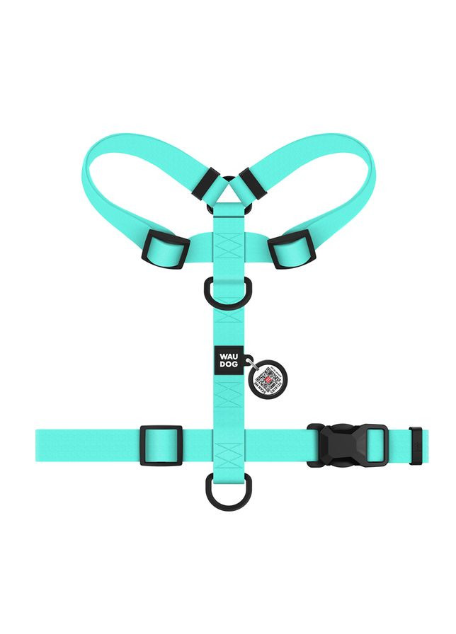 Шлея для собак водостойкая Magnet c QR-паспортом, магнитная пряжка М, Ш 20 мм, А 40-66 см, В 48-80 см, тиффани WAUDOG (332879042)