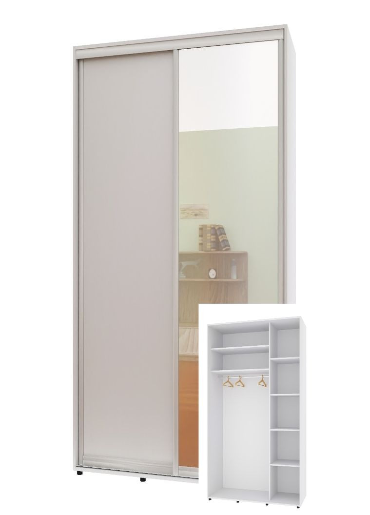 Шафа-купе дводверна 90*45*240 см Білий ДСП + Дзеркало Стандарт Комфорт Меблі (360429786)