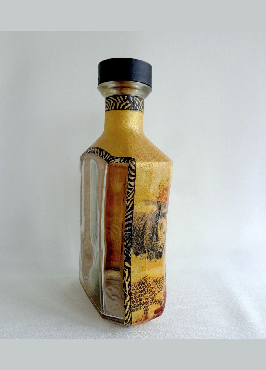 Декоративная золотая интерьерная бутылка ручной работы в технике декупаж "Африканское Сафари" No Brand (349843381)