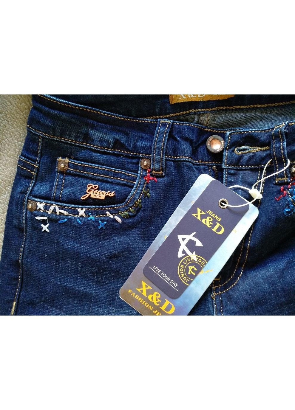 Женские зауженные джинсы с вышивкой X&D - (361149516)