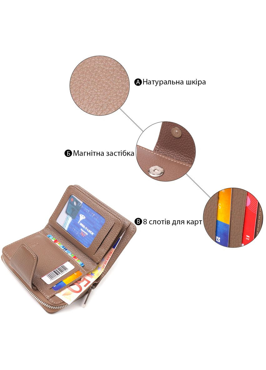 Вертикальне жіноче портмоне з монетницею та магнітним хлястиком зі шкіри бежеве (sku_21606) No Brand (328218588)