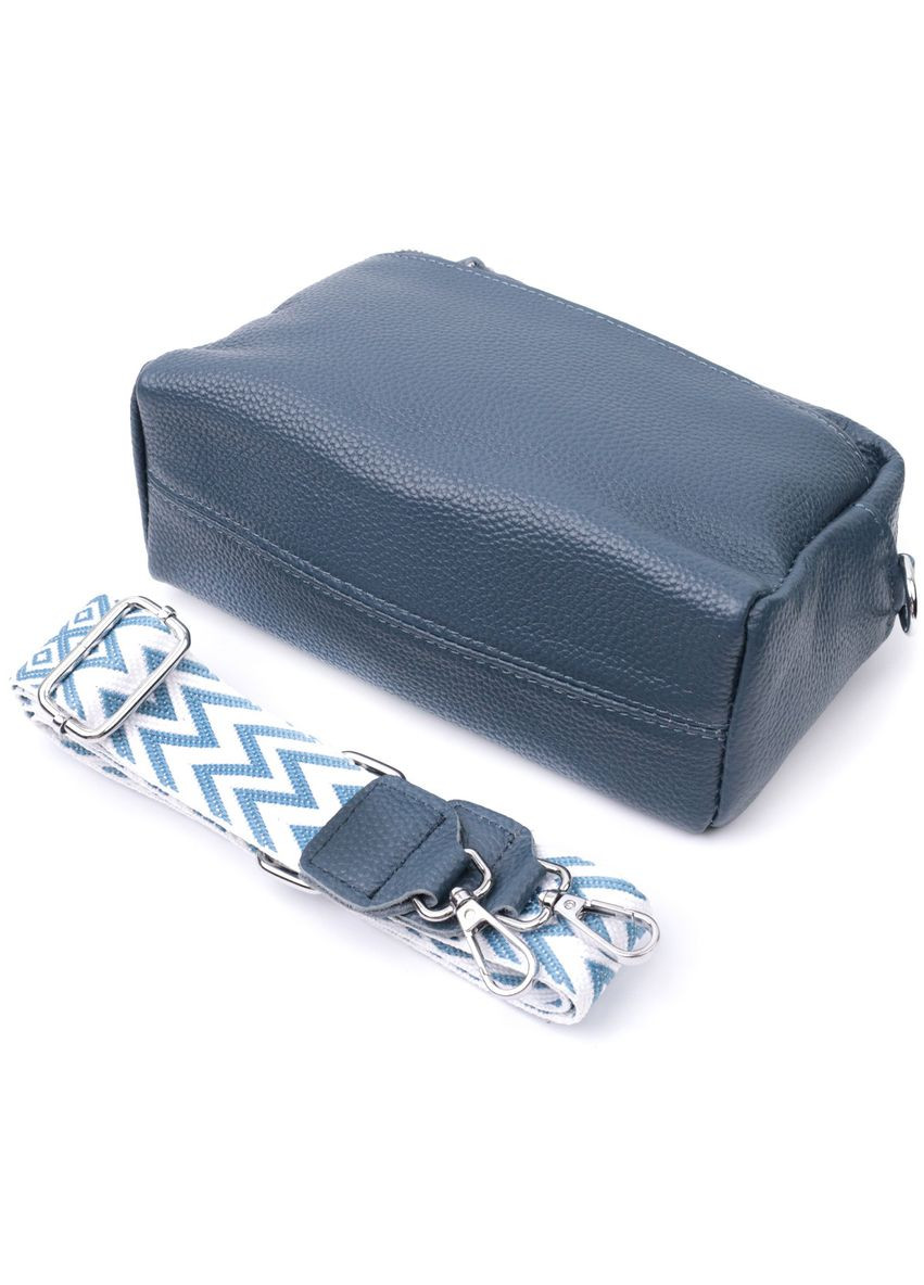 Женская кожаная сумка из стильным бегунком 22652 Синяя Vintage (298570950)