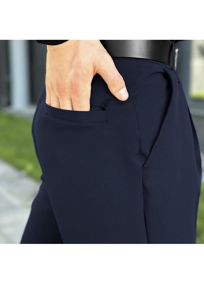 Синие классические, кэжуал демисезонные прямые брюки No Brand