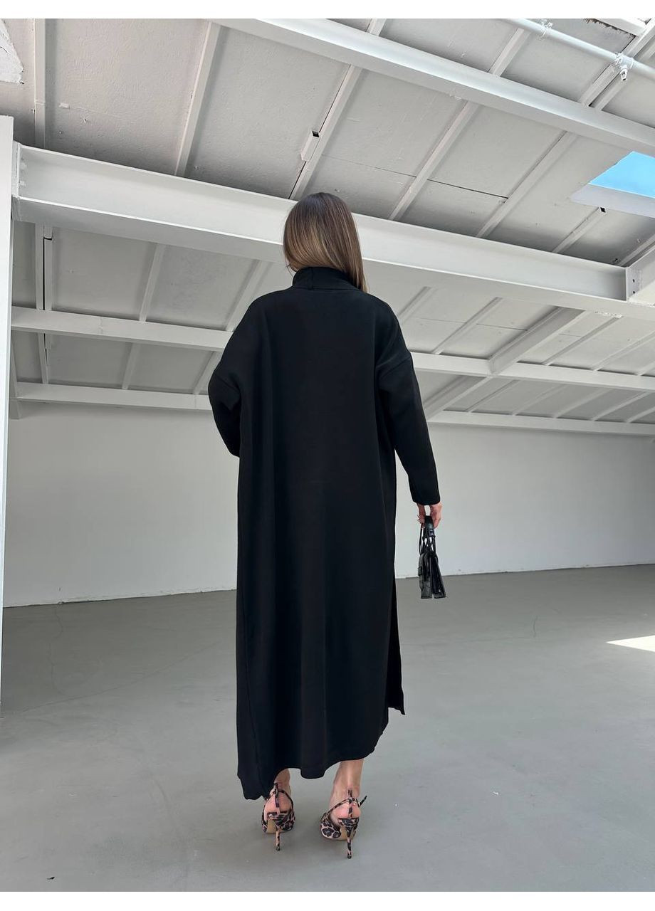 Черное кэжуал женское платье с кардиганом No Brand