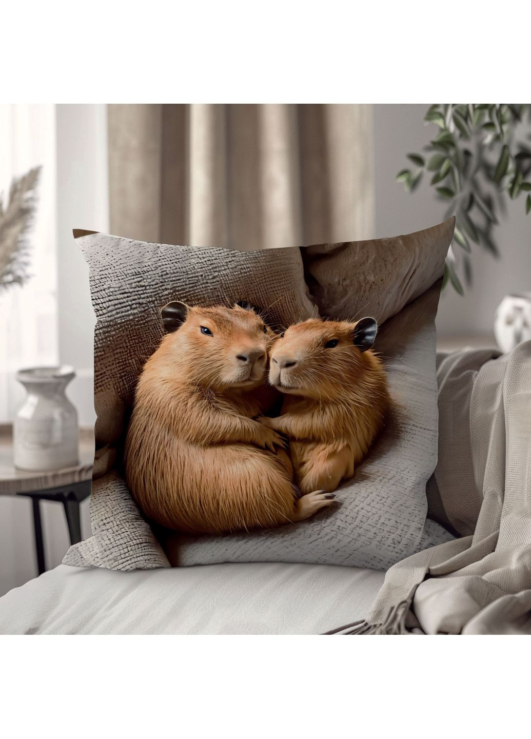 Подушка плюшева смішна з приколом з Капібараю від 33×33 см, 3D принт / 1306833UA WONKEY (359448133)