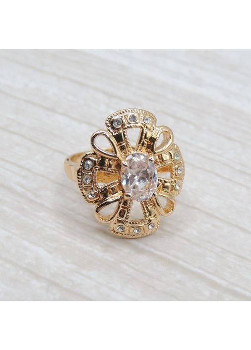 Каблучка золотиста жіноча Clarus з білими каменями фіанітами розмір 16.5 AurumLux110 Fashion Jewelry (364956829)