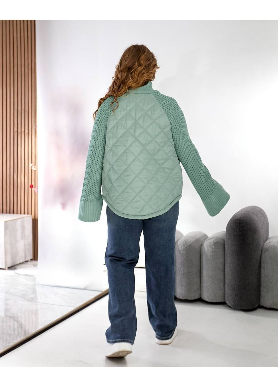 М'ятна демісезонна куртка жіноча з в'язаними рукавами Style Point