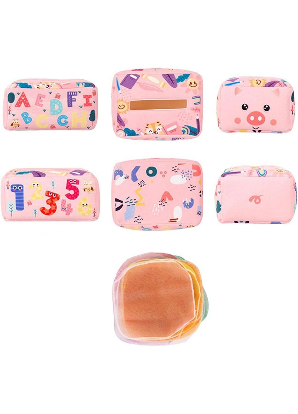 Диспенсер с платочками сортер бокс Монтессори 12 шт Pink Alphabet No Brand (366304355)