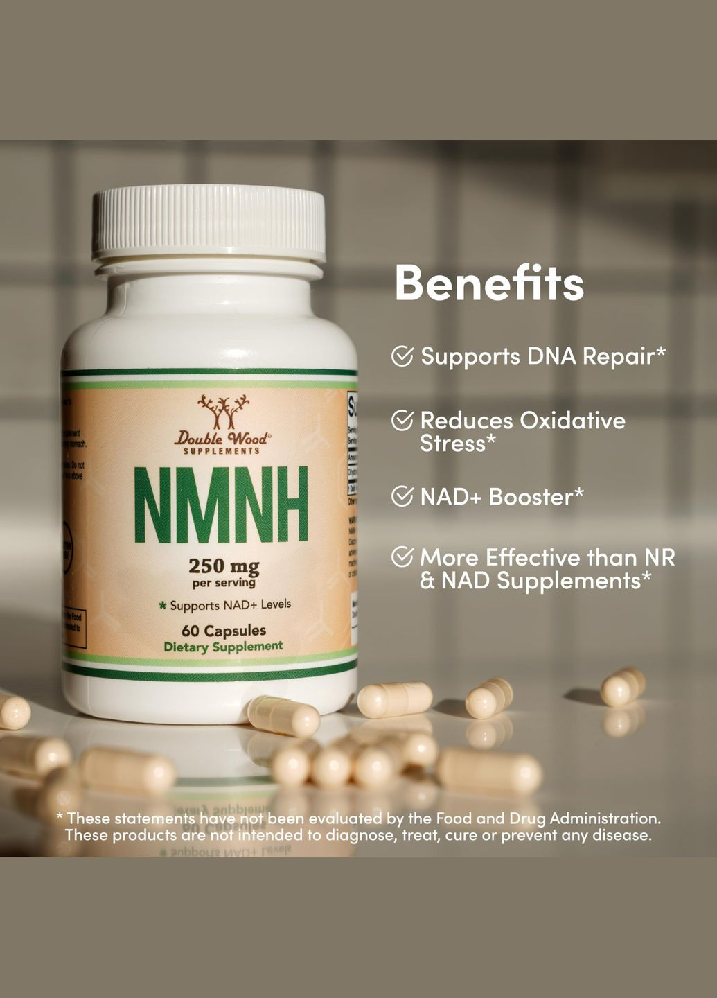 Ніацин Double Wood NMNH (Dihydronicotinamide Mononucleotide) 250 мг (на 2 капсули), 60caps Double Wood Supplements (289376139)